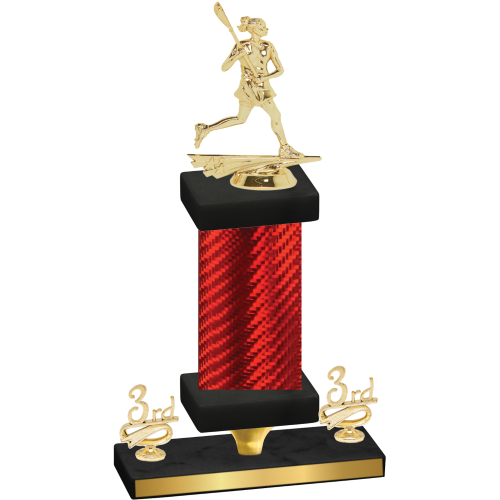 Premium Single Red Carbon Fiber Third Place Lacrosse Trophy