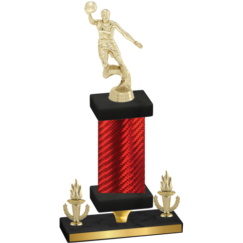 Premium Single Red Carbon Fiber Victory Basketball Trophy