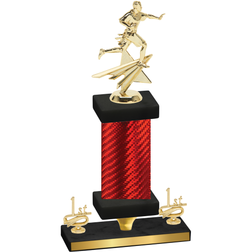 Premium Single Red Carbon Fiber First Place Flag Football Trophy