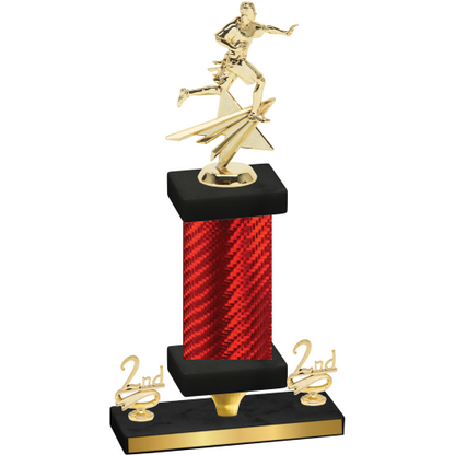 Premium Single Red Carbon Fiber Second Place Flag Football Trophy