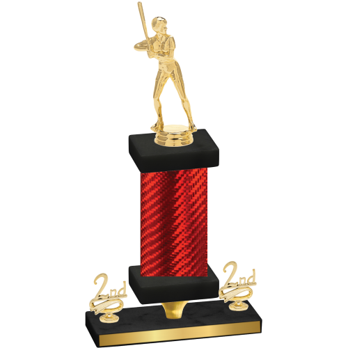 Premium Single Red Carbon Fiber Second Place Softball Trophy