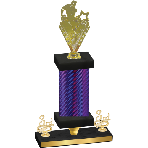 Premium Single Purple Carbon Fiber Third Place Rugby Trophy