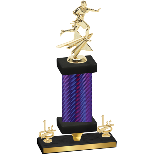 Premium Single Purple Carbon Fiber First Place Flag Football Trophy