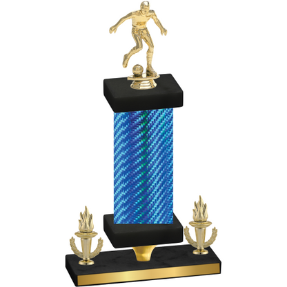 Premium Single Blue Carbon Fiber Victory Soccer Trophy
