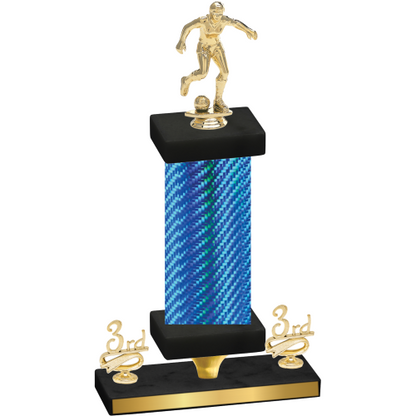 Premium Single Blue Carbon Fiber Third Place Soccer Trophy