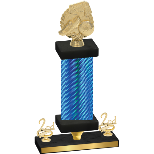 Premium Single Blue Carbon Fiber Second Place Soccer Trophy