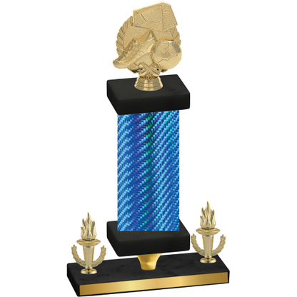 Premium Single Blue Carbon Fiber Victory Soccer Trophy