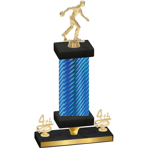 Premium Single Blue Carbon Fiber Fourth Place Bowling Trophy