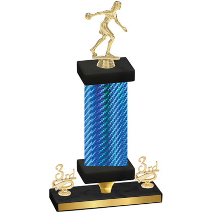 Premium Single Blue Carbon Fiber Third Place Bowling Trophy