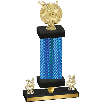 Premium Single Blue Carbon Fiber Year Bowling Trophy