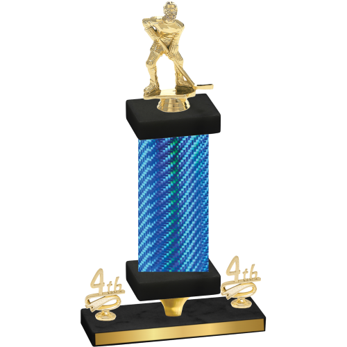 Premium Single Blue Carbon Fiber Fourth Place Hockey Trophy