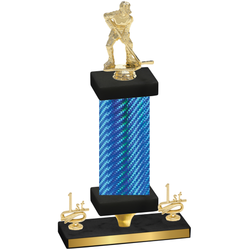 Premium Single Blue Carbon Fiber First Place Hockey Trophy