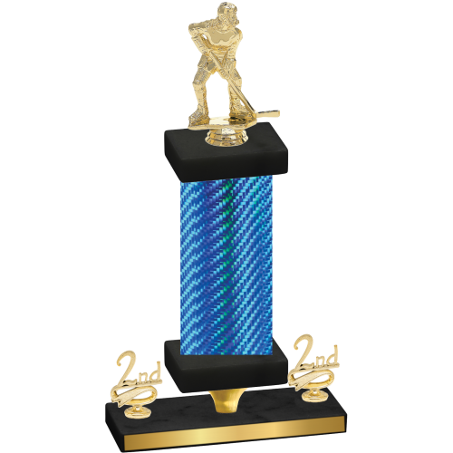 Premium Single Blue Carbon Fiber Second Place Hockey Trophy