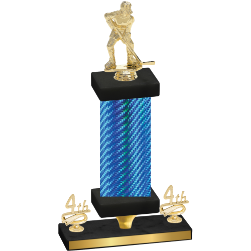 Premium Single Blue Carbon Fiber Fourth Place Hockey Trophy