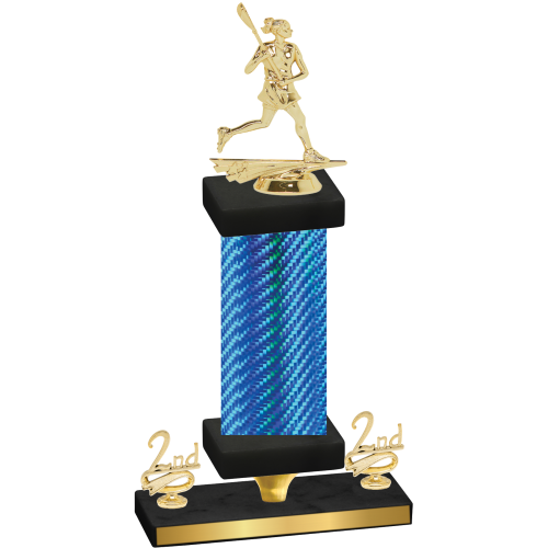 Premium Single Blue Carbon Fiber Second Place Lacrosse Trophy