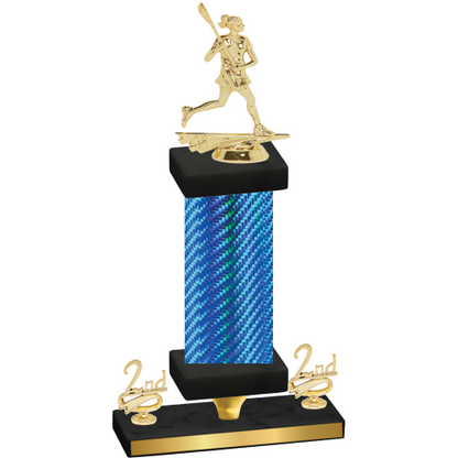 Premium Single Blue Carbon Fiber Second Place Lacrosse Trophy