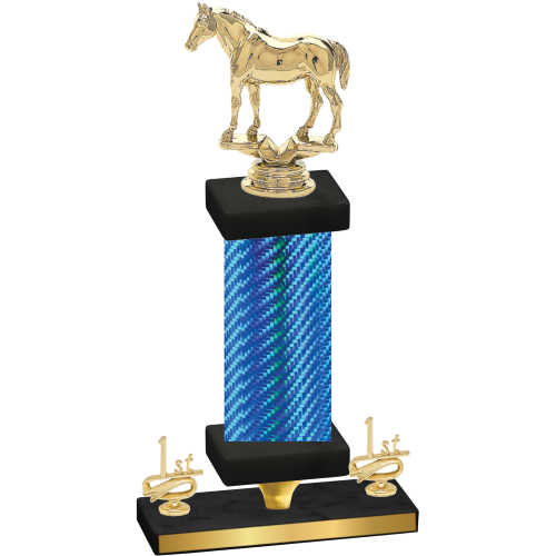 Premium Single Blue Carbon Fiber First Place Horses Trophy