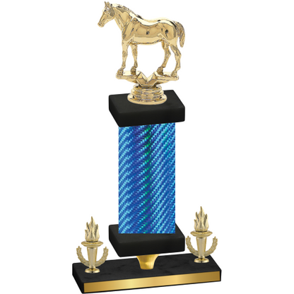 Premium Single Blue Carbon Fiber Victory Horses Trophy