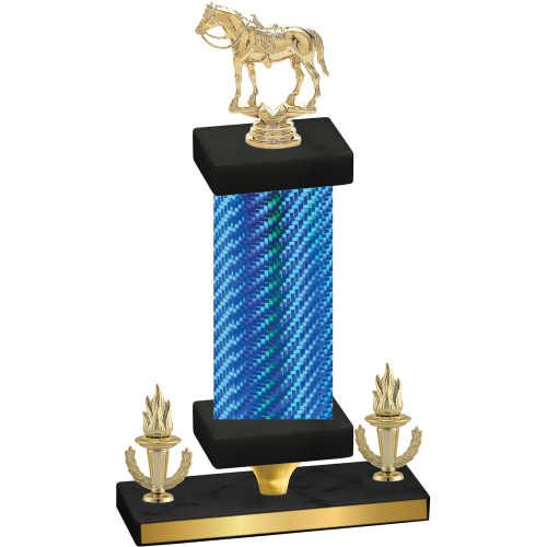Premium Single Blue Carbon Fiber Victory Horses Trophy