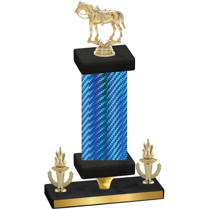 Premium Single Blue Carbon Fiber Victory Horses Trophy