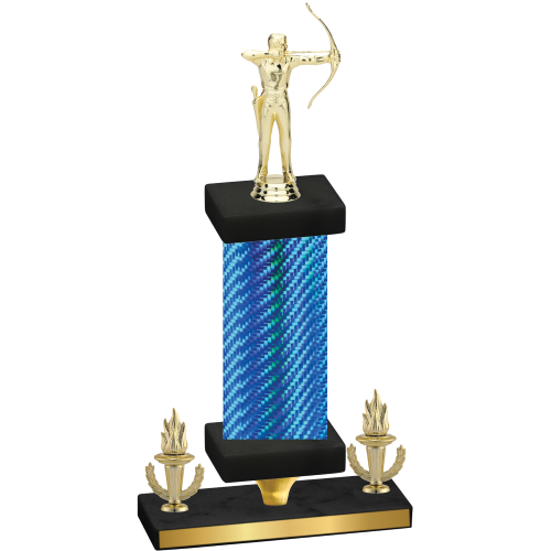 Premium Single Blue Carbon Fiber Victory Archery Trophy