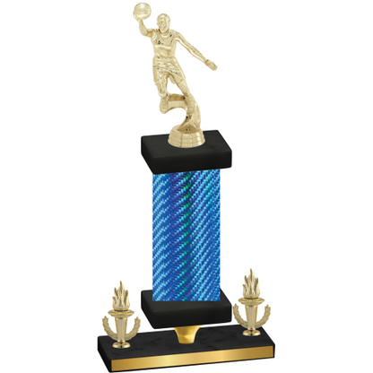 Premium Single Blue Carbon Fiber Victory Basketball Trophy