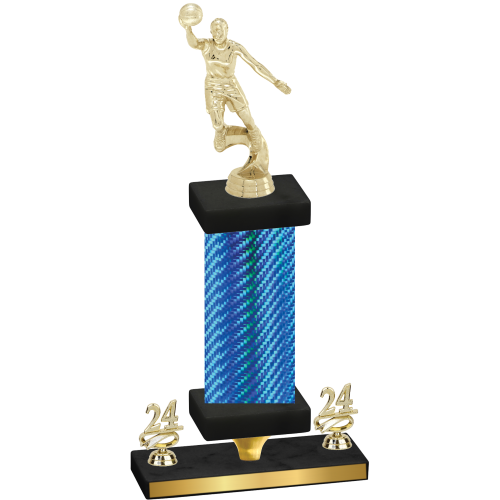 Premium Single Blue Carbon Fiber Year Basketball Trophy