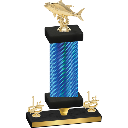 Premium Single Blue Carbon Fiber First Place Fishing Trophy
