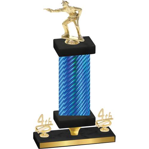 Premium Single Blue Carbon Fiber Fourth Place Shooter Trophy