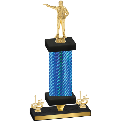 Premium Single Blue Carbon Fiber First Place Shooter Trophy