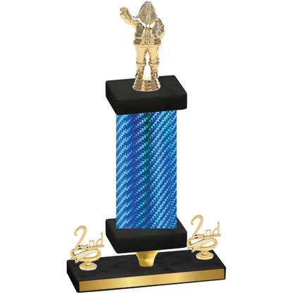 Premium Single Blue Carbon Fiber Second Place Holiday Trophy