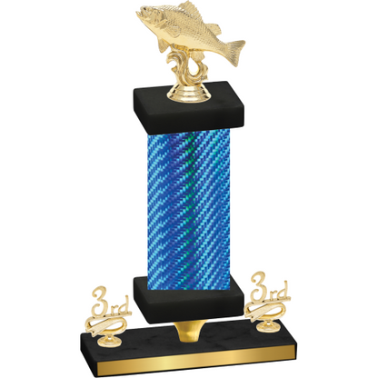 Premium Single Blue Carbon Fiber Third Place Fishing Trophy