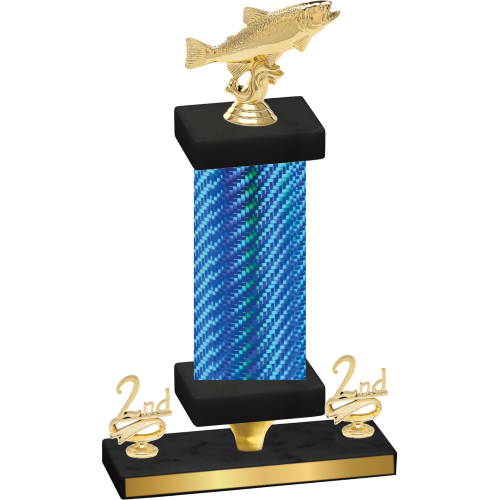 Premium Single Blue Carbon Fiber Second Place Fishing Trophy