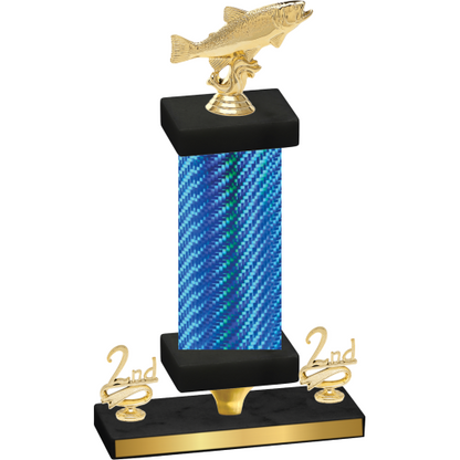 Premium Single Blue Carbon Fiber Second Place Fishing Trophy