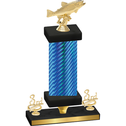 Premium Single Blue Carbon Fiber Third Place Fishing Trophy