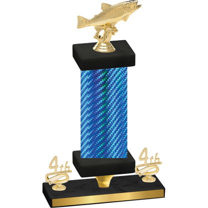 Premium Single Blue Carbon Fiber Fourth Place Fishing Trophy