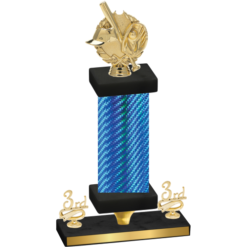 Premium Single Blue Carbon Fiber Third Place Baseball Trophy