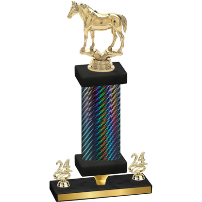 Premium Single Black Carbon Fiber Year Horses Trophy