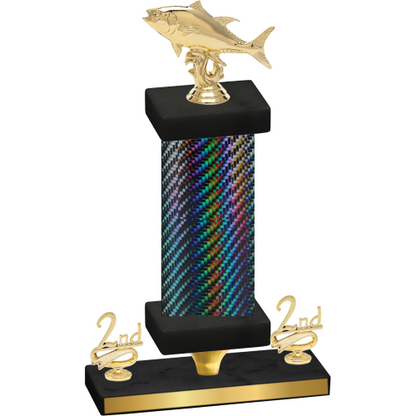 Premium Single Black Carbon Fiber Second Place Fishing Trophy