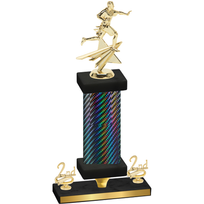 Premium Single Black Carbon Fiber Second Place Flag Football Trophy