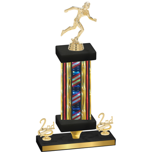 Premium Single Flag USA Second Place Running Trophy