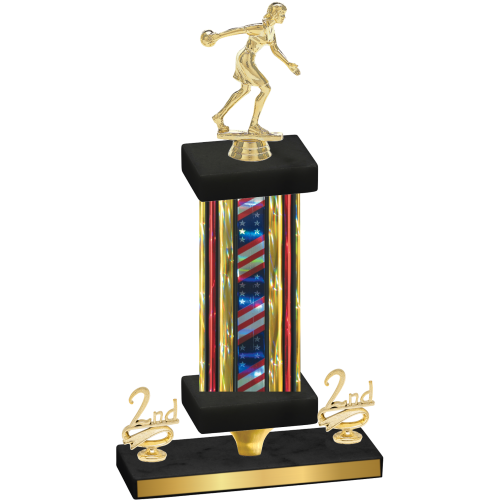 Premium Single Flag USA Second Place Bowling Trophy