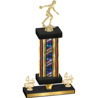 Premium Single Flag USA Fourth Place Bowling Trophy