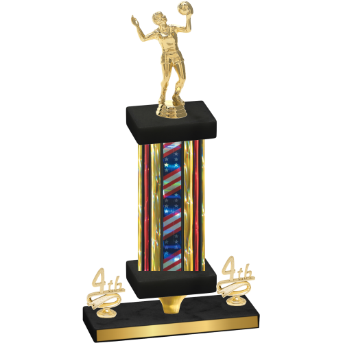 Premium Single Flag USA Fourth Place Volleyball Trophy
