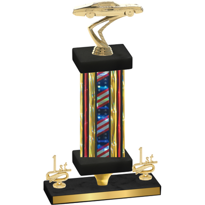 Premium Single Flag USA First Place Cars Trophy