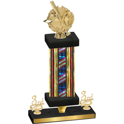 Premium Single Flag USA Third Place Baseball Trophy