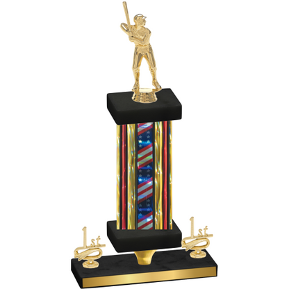 Premium Single Flag USA First Place Baseball Trophy