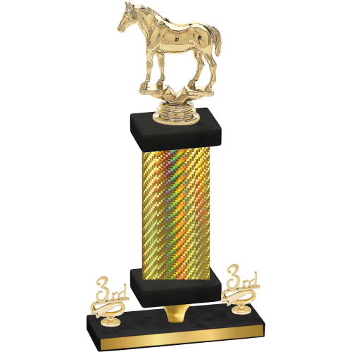 Premium Single Gold Carbon Fiber Third Place Horses Trophy
