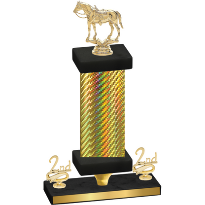 Premium Single Gold Carbon Fiber Second Place Horses Trophy