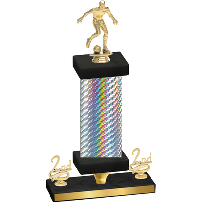 Premium Single Silver Carbon Fiber Second Place Soccer Trophy